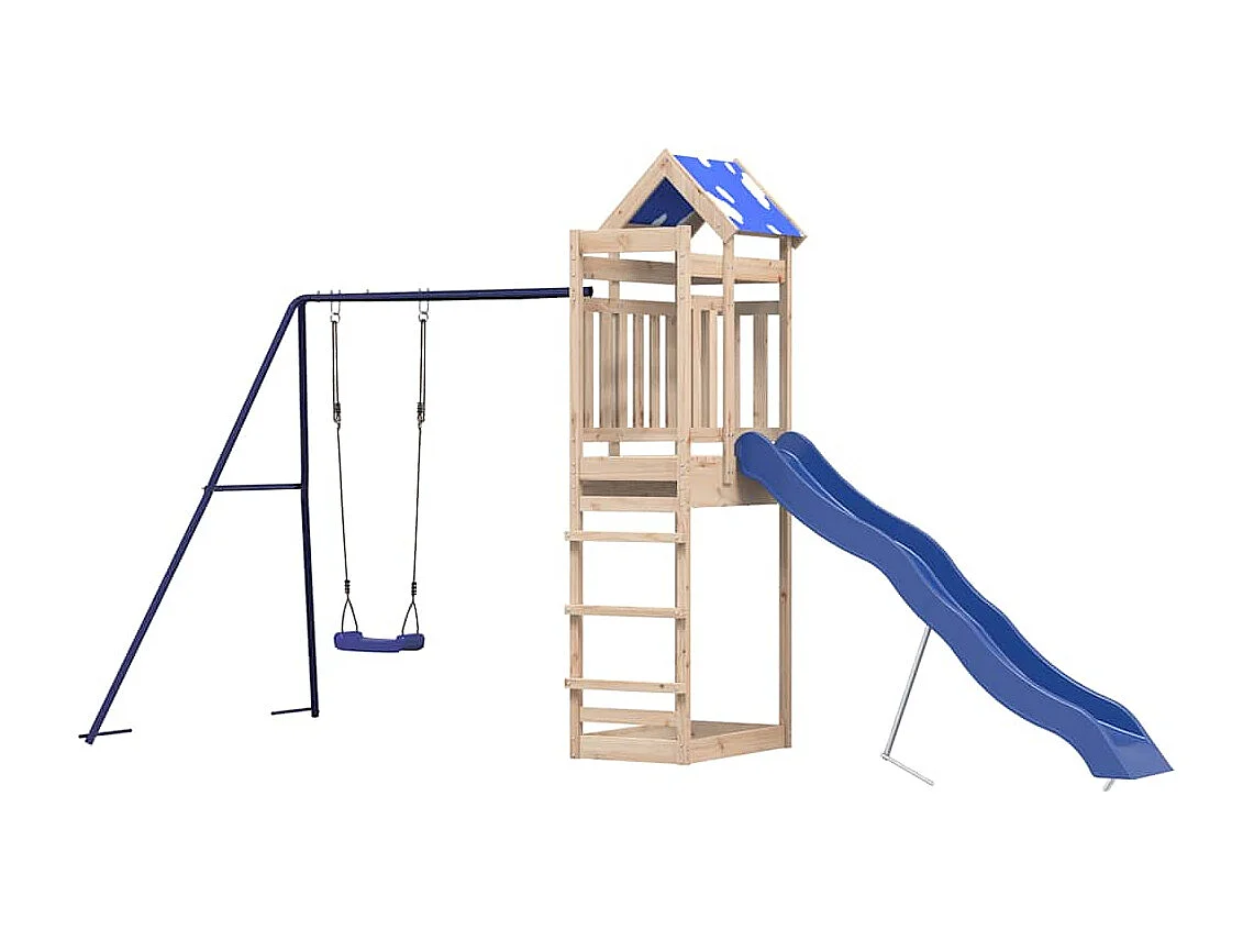 Parque infantil exterior fabricado en madera maciza de pino