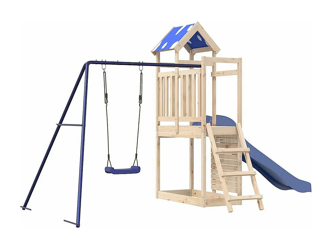 Parque infantil exterior fabricado en madera maciza de pino