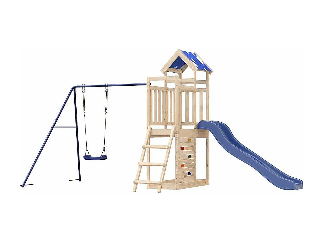 Parque infantil exterior fabricado en madera maciza de pino