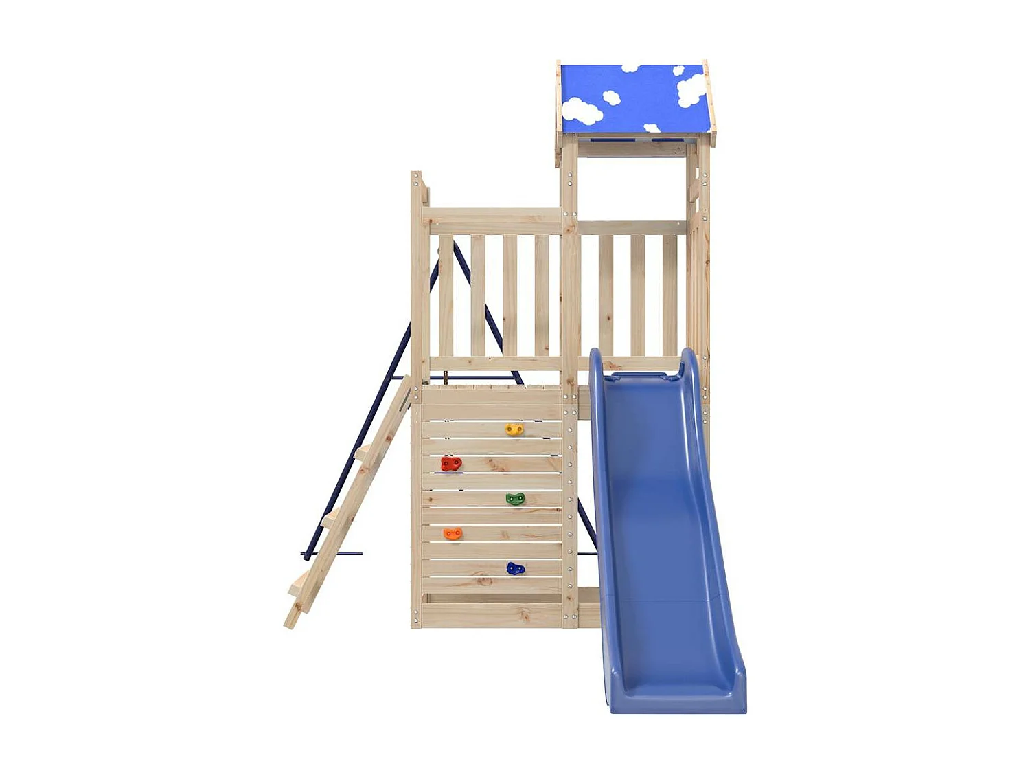 Parque infantil exterior fabricado en madera maciza de pino