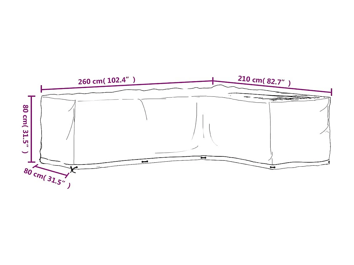 Housse de salon de jardin en forme de L 16 ?illets 260x210x80cm