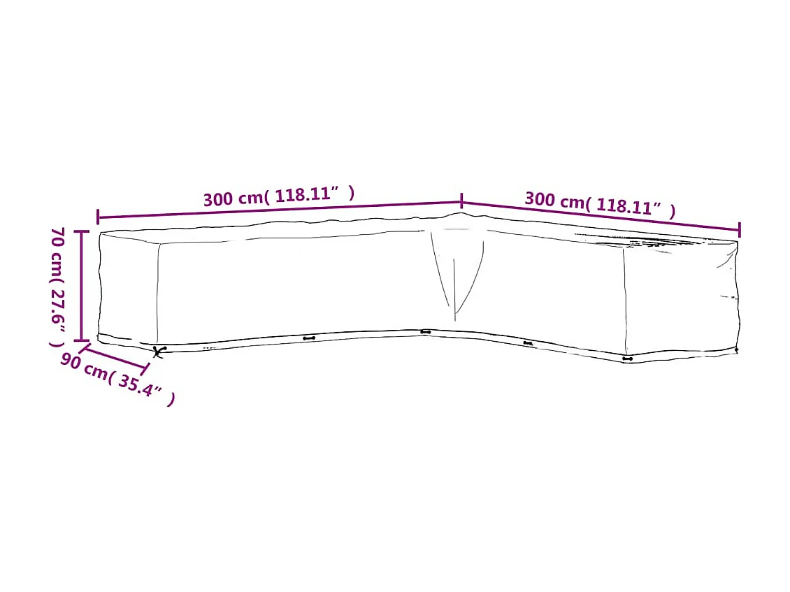 Housse de salon de jardin en forme de L 20 ?illets 300x300x70cm