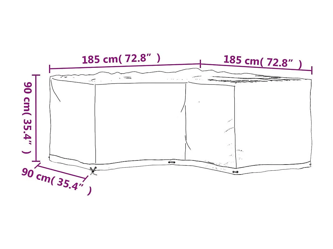 Housse de salon de jardin en forme de L 12 ?illets 185x185x90cm