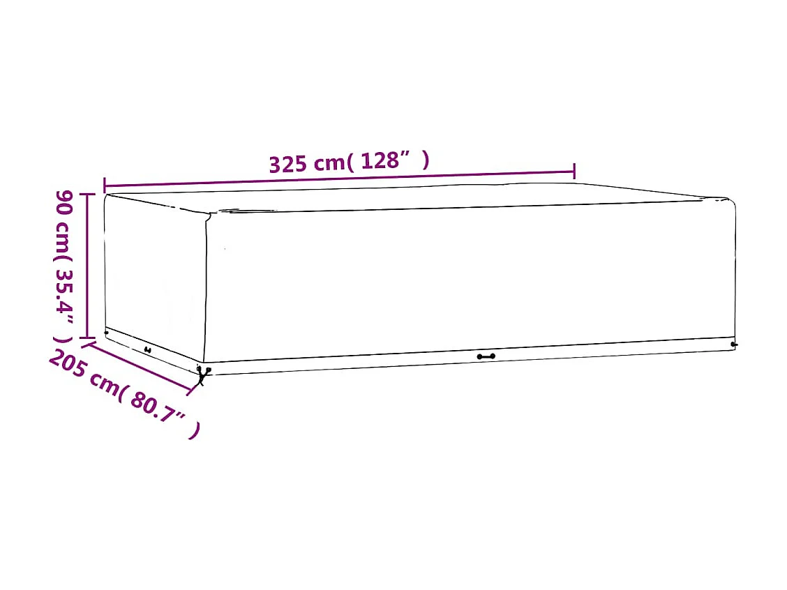 Capa para móveis de jardim 16 ilhós 325x205x90cm retangular