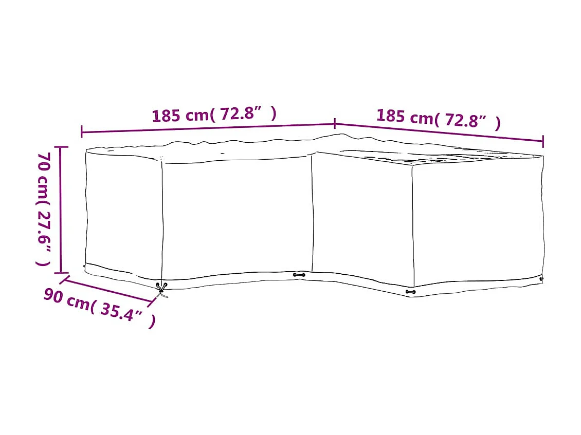Copertura per mobili da giardino a forma di L 12 occhielli 185x185x70cm