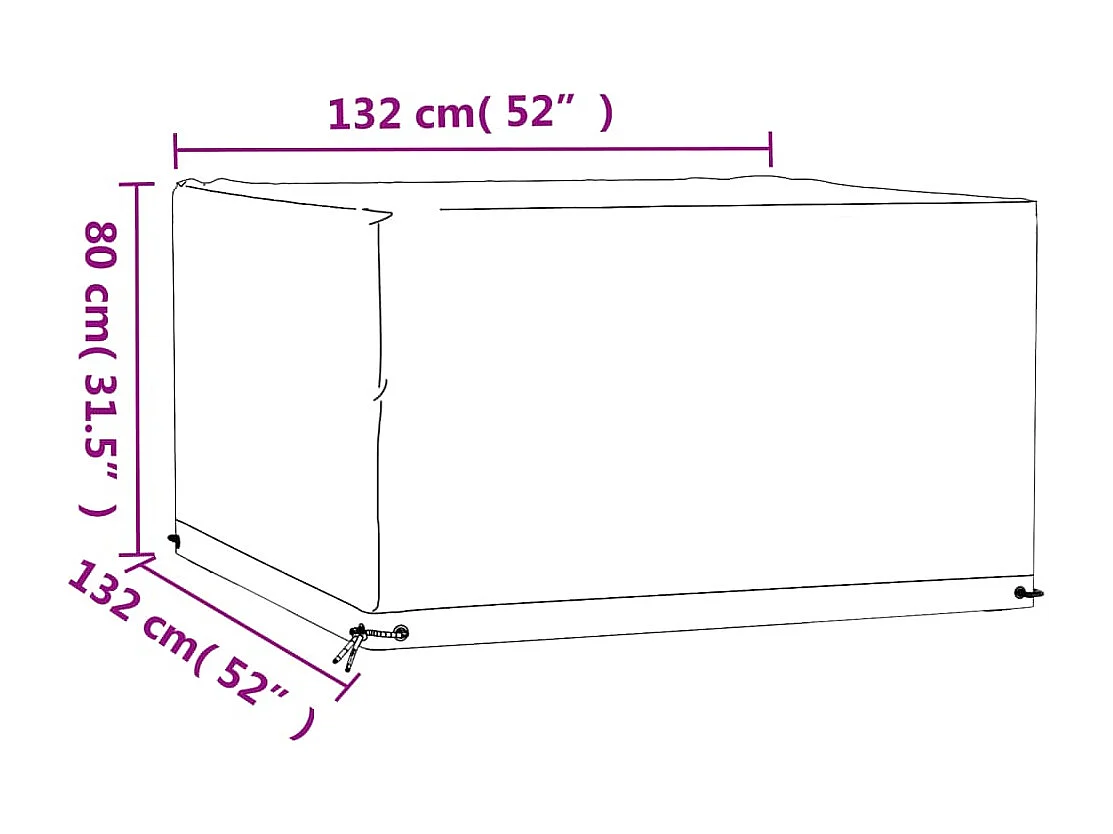 Capas para móveis de jardim 2 peças 8 ilhós 132x132x80 cm quadrado