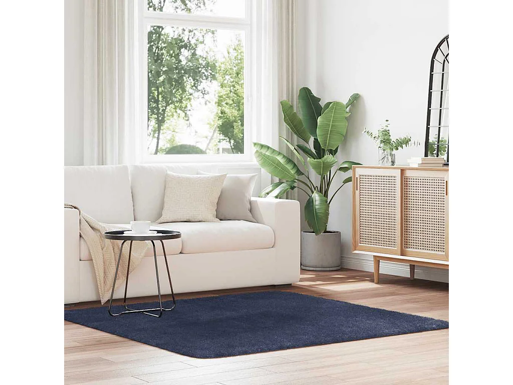 Tapis shaggy à poils longs NAVARRA bleu marine 160x160 cm