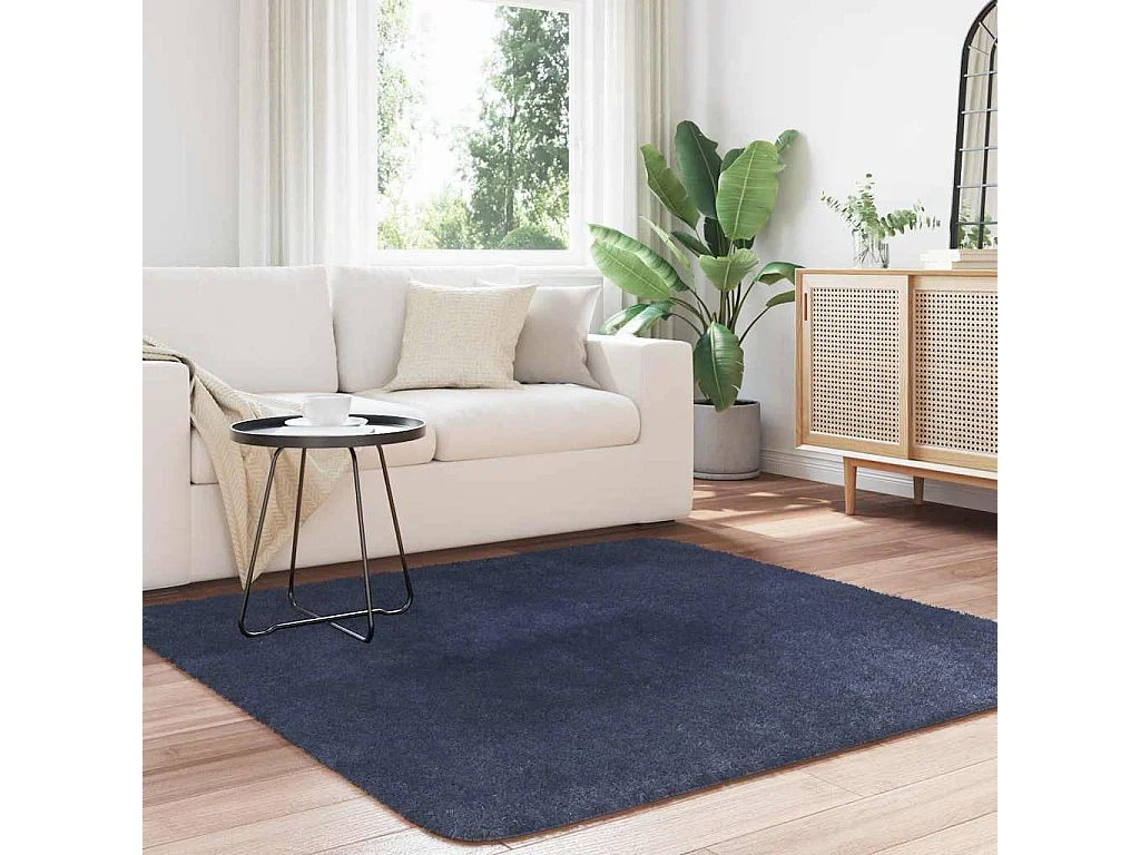 Tapis shaggy à poils longs NAVARRA bleu marine 160x160 cm