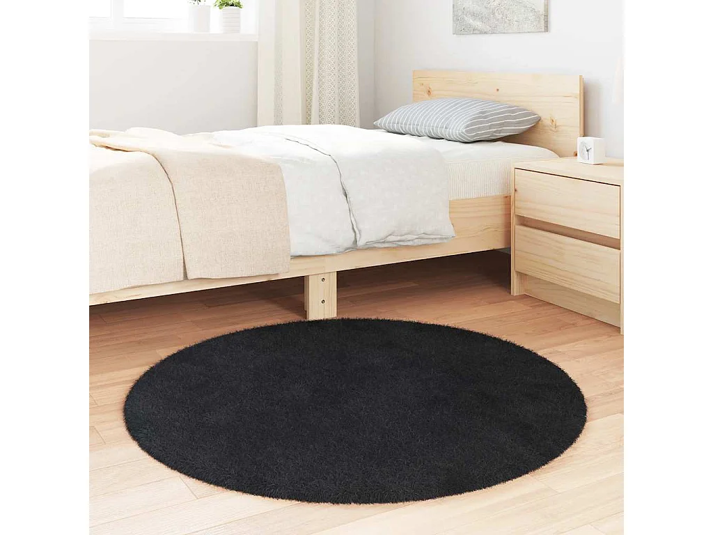 NAVARRA zwart shaggy langpolig tapijt 100x100 cm polyester