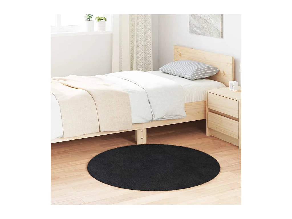 Tapis shaggy à poils longs NAVARRA noir 100x100 cm polyester
