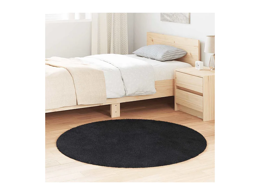 Tapis shaggy à poils longs NAVARRA noir 120x120 cm polyester