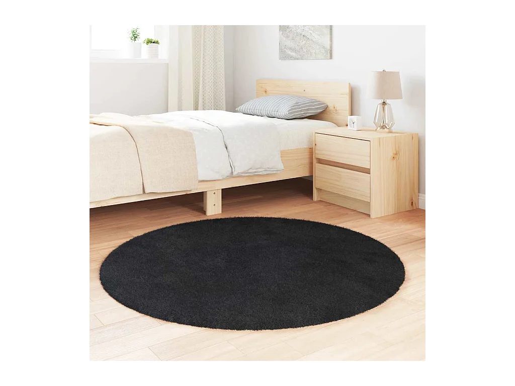 Tapis shaggy à poils longs NAVARRA noir 120x120 cm polyester