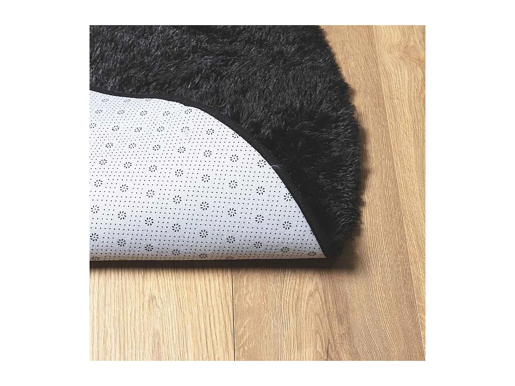 Tapis shaggy à poils longs NAVARRA noir 120x120 cm polyester