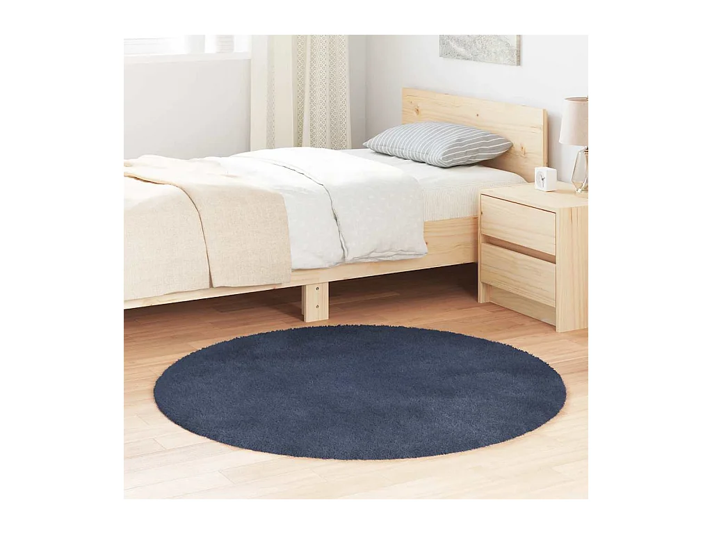 Tapis shaggy à poils longs NAVARRA bleu marine 120x120 cm