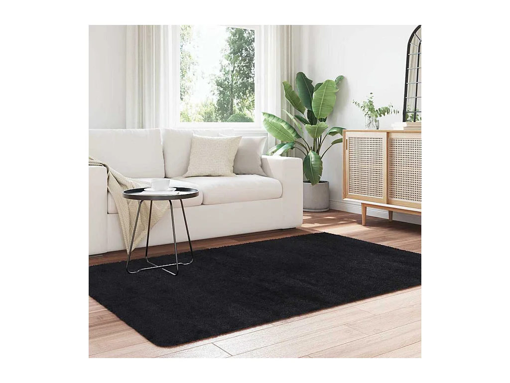 Tapis Shaggy à poils longs NAVARRA noir 130x200 cm polyester