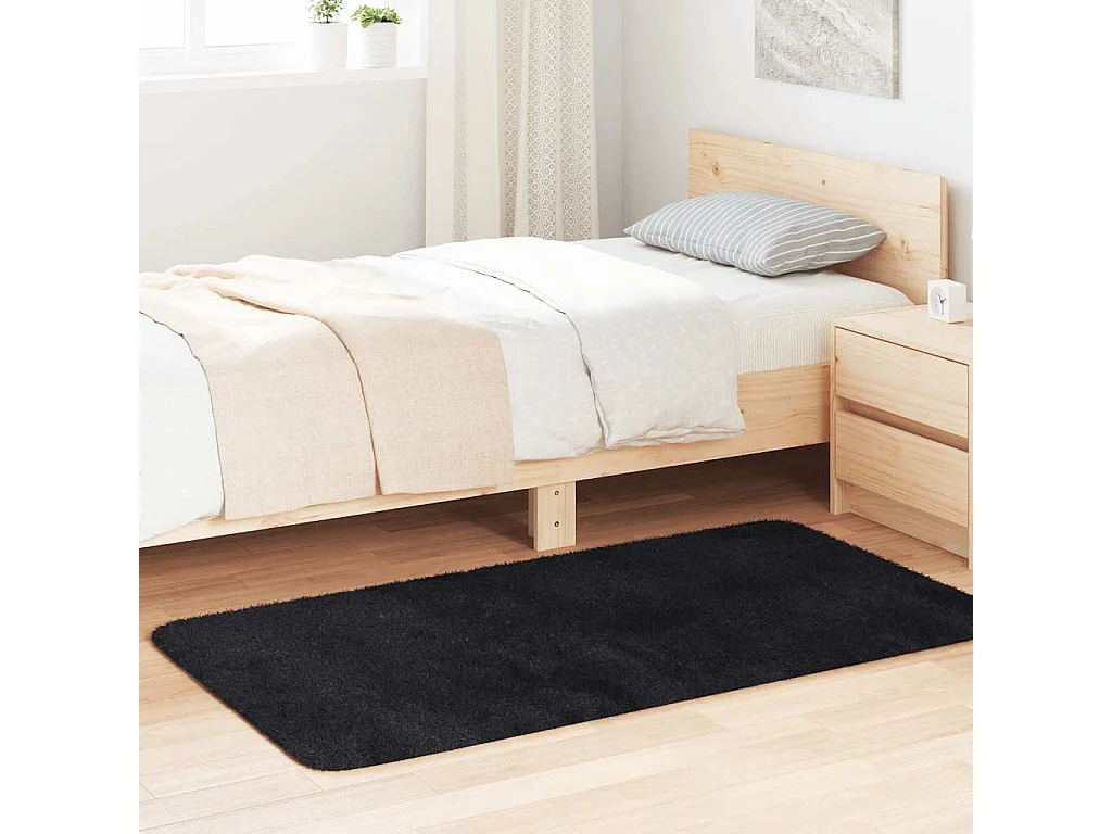 Tapete NAVARRA preto felpudo de pelo longo 80x150 cm poliéster