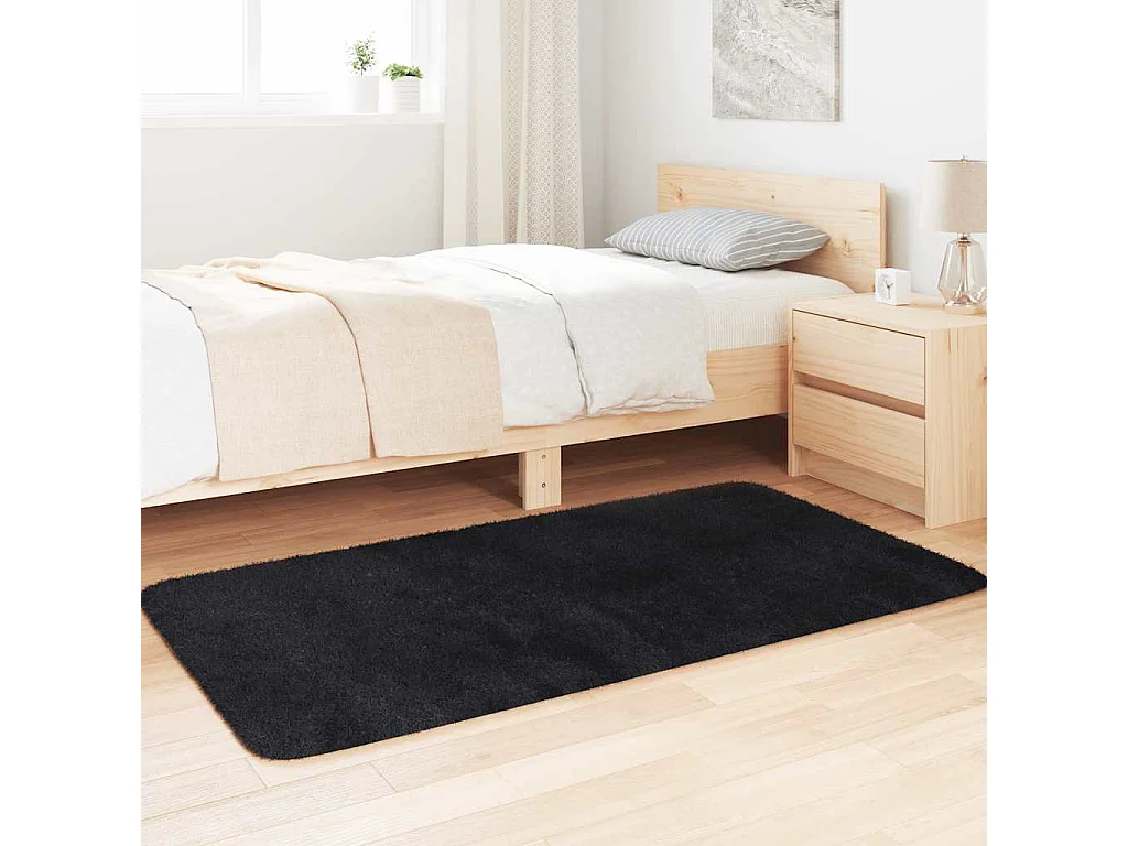 Tapete NAVARRA preto felpudo de pelo longo 80x150 cm poliéster