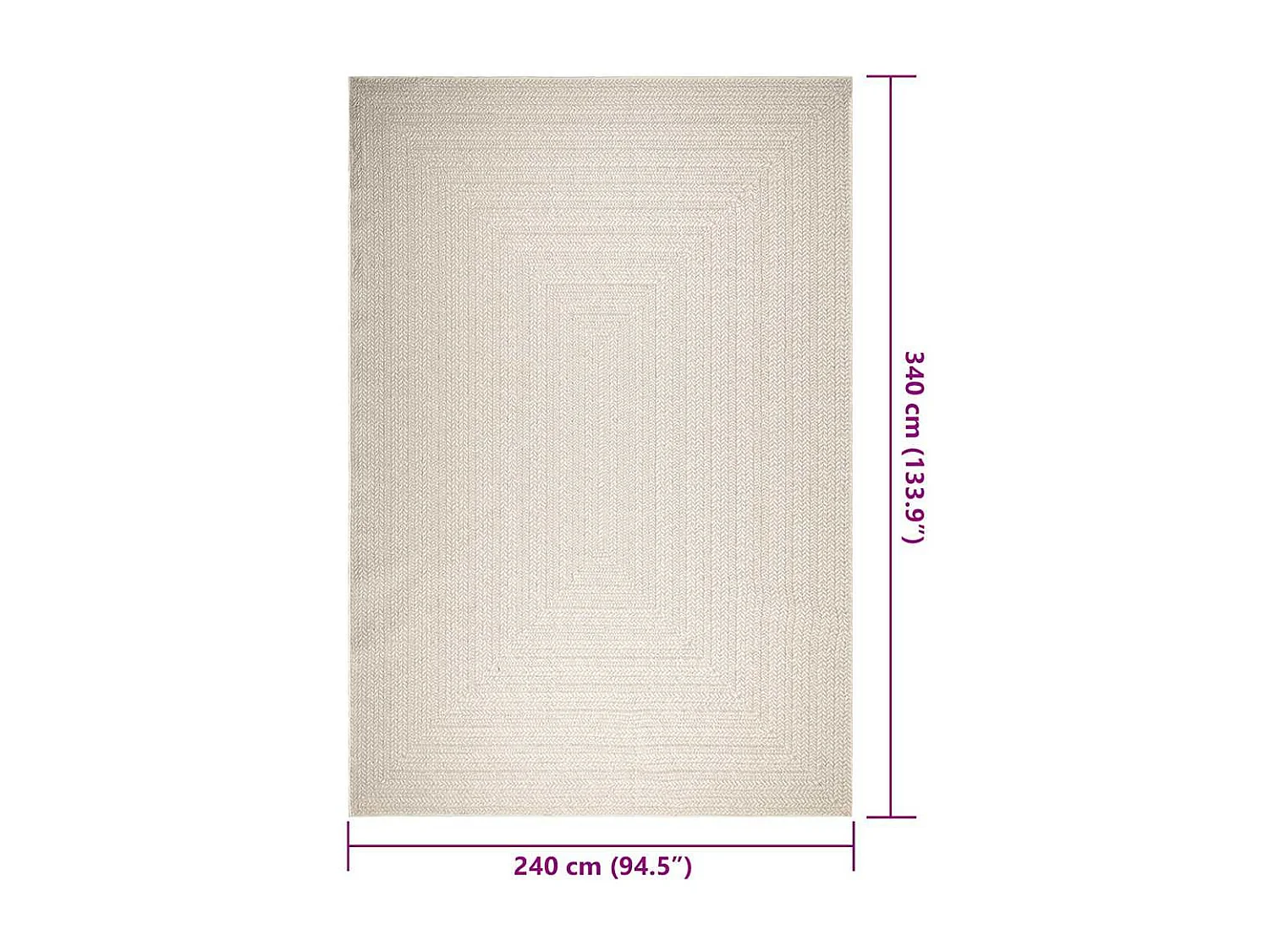 ZIZUR cremefarbener Teppich 240x340 cm Juteoptik Indoor Outdoor