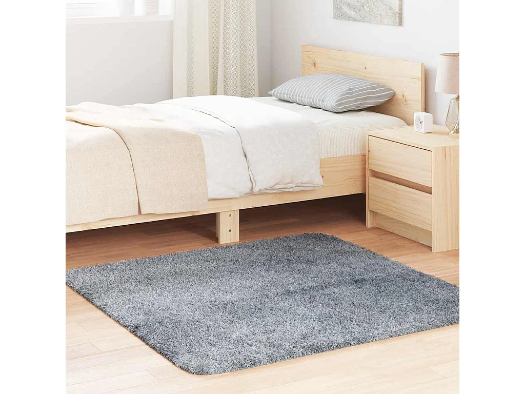 Tapis shaggy à poils longs NAVARRA gris argenté 120x120 cm