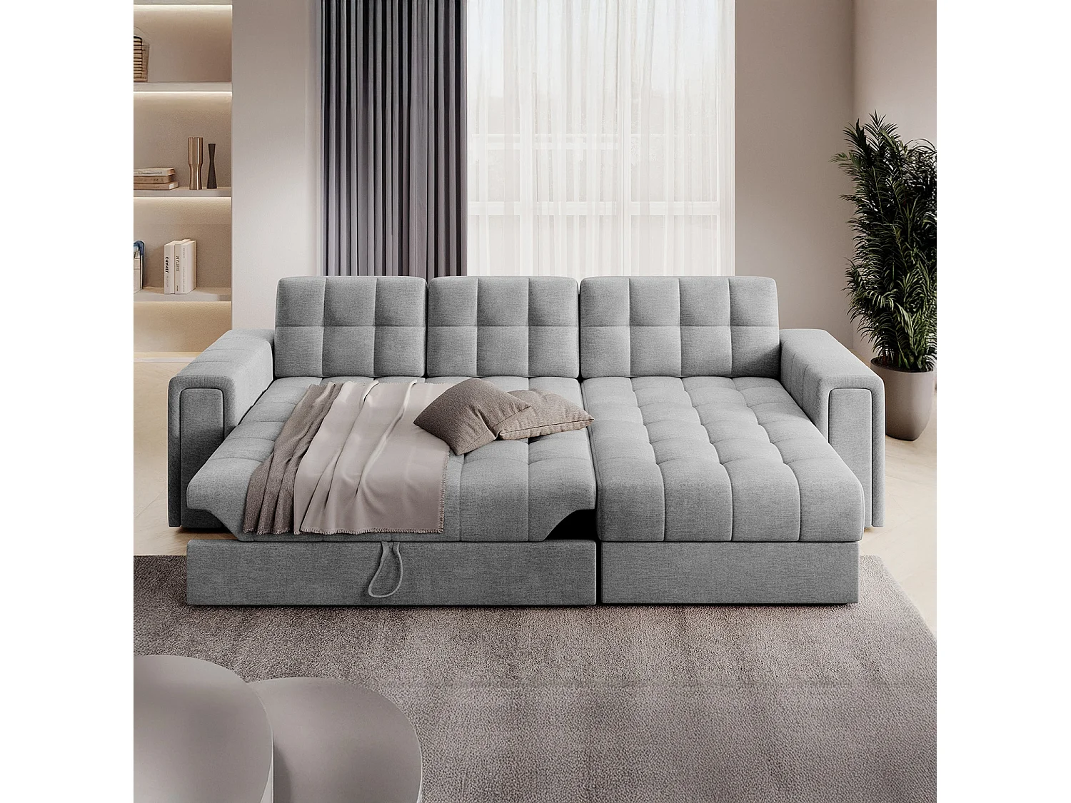 Canapé d'angle droit convertible réversible Veziko Velours Gris