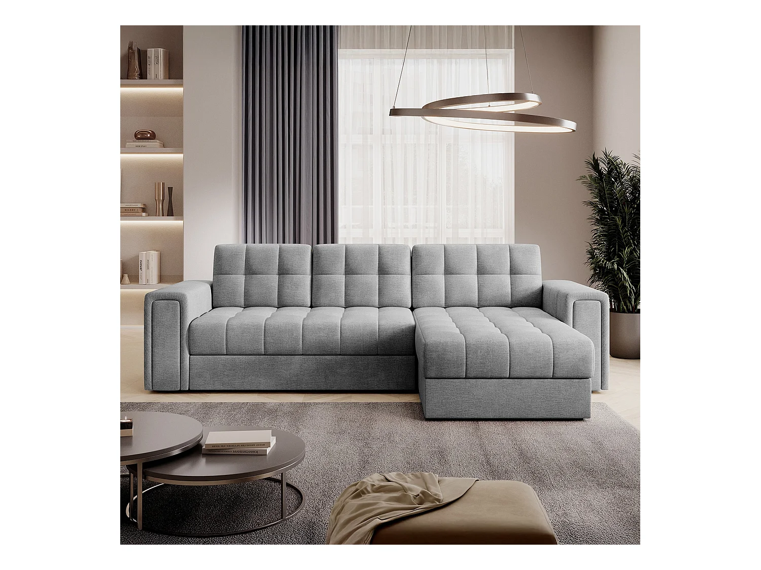 Canapé d'angle droit convertible réversible Veziko Velours Gris