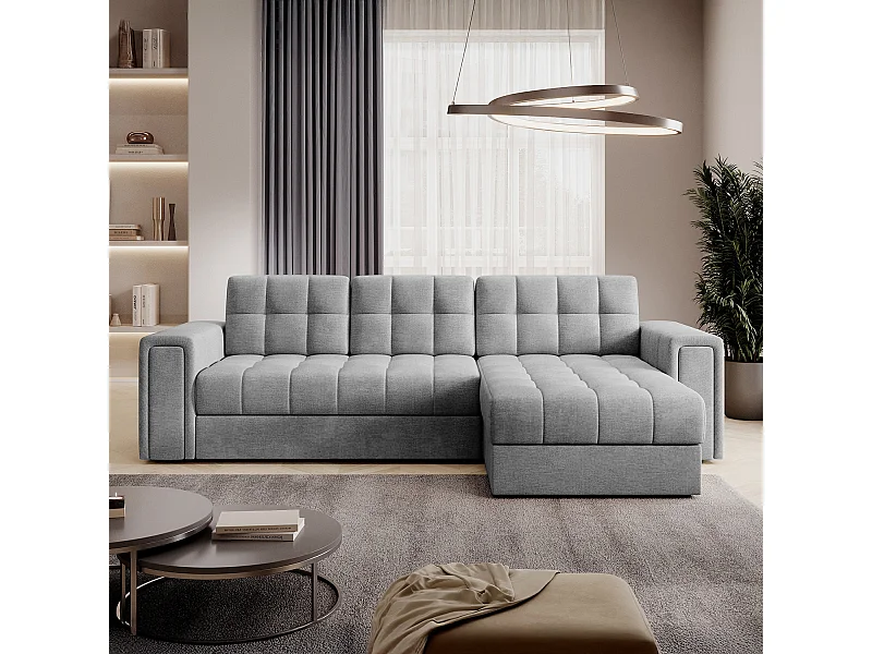 Canapé d'angle droit convertible réversible Veziko Velours Gris