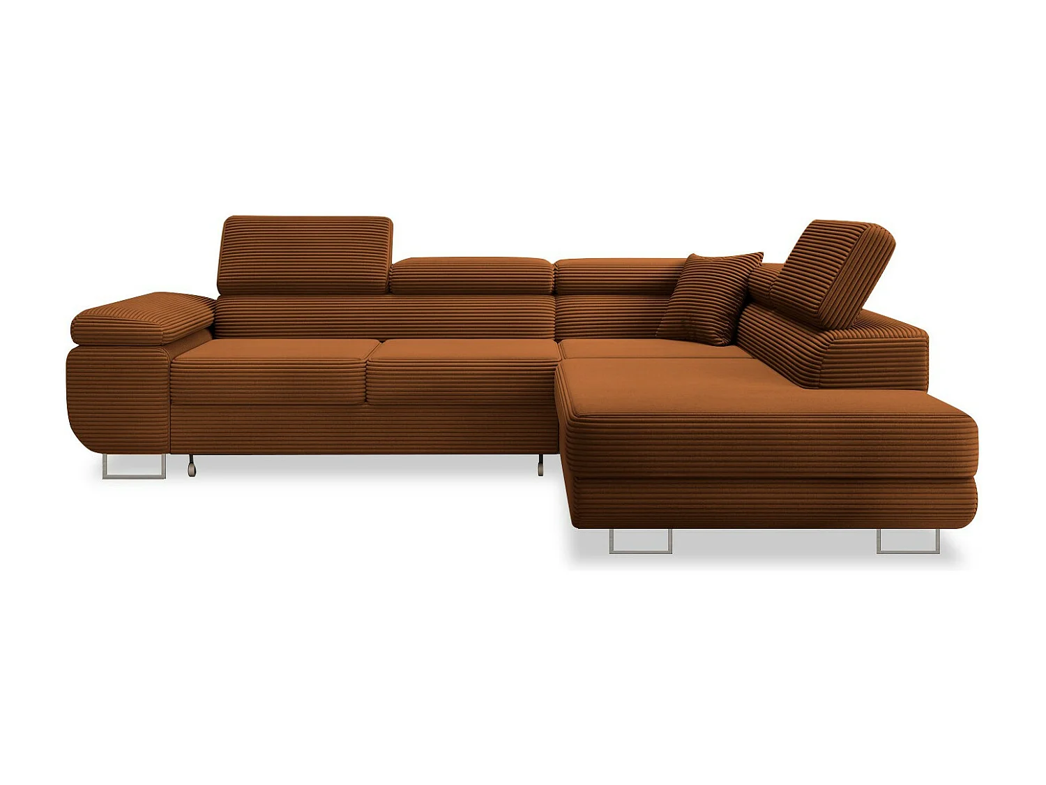 Canapé d'angle droit convertible Marius velours côtelé Terracotta