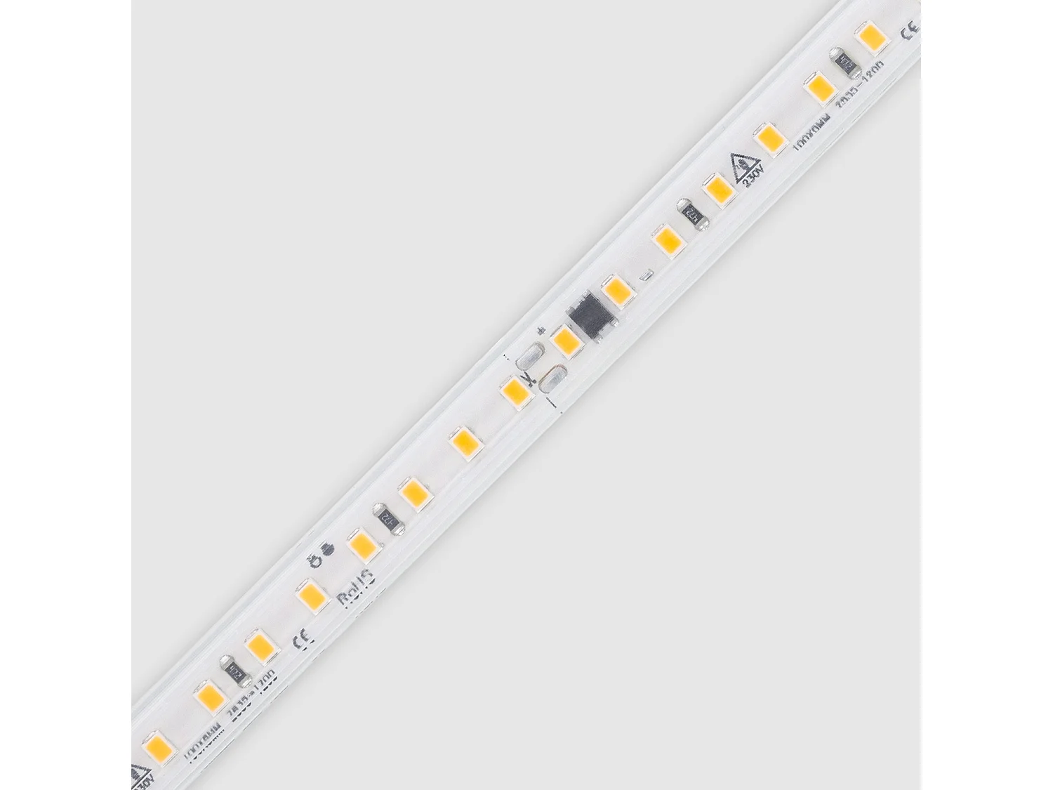 Striscia LED Regolabile 220V SMD Autorettificata 120 LED/m 10W/m 1000lm/m Larga 12mm IP65 Taglio 10cm 2700K Bianco Caldo 10 m