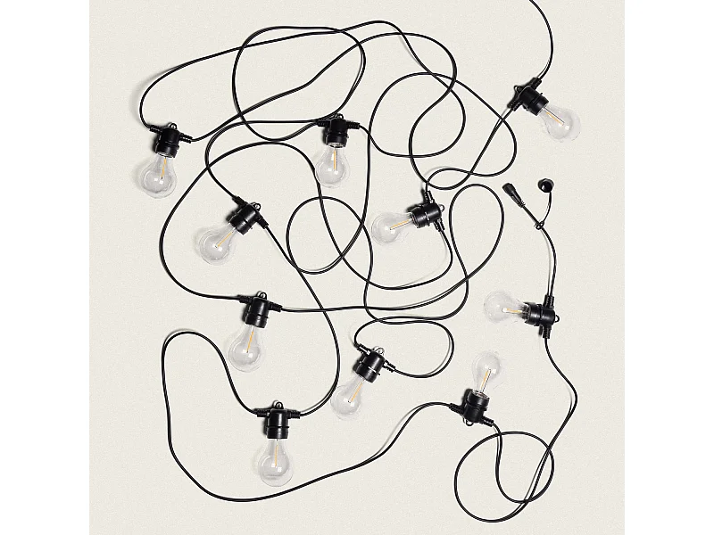 Kit Guirnalda Luces Exterior 10m Negro + 10 Bombillas Filamento LED E27 24V Negro