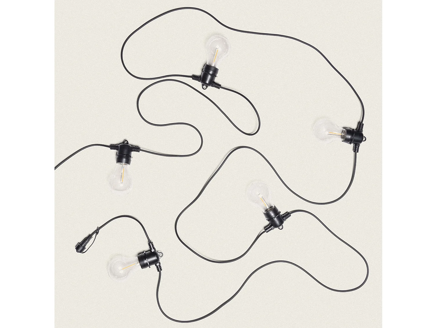 Kit Guirnalda Luces Exterior 5m Negro + 5 Bombillas Filamento LED E27 24V Negro