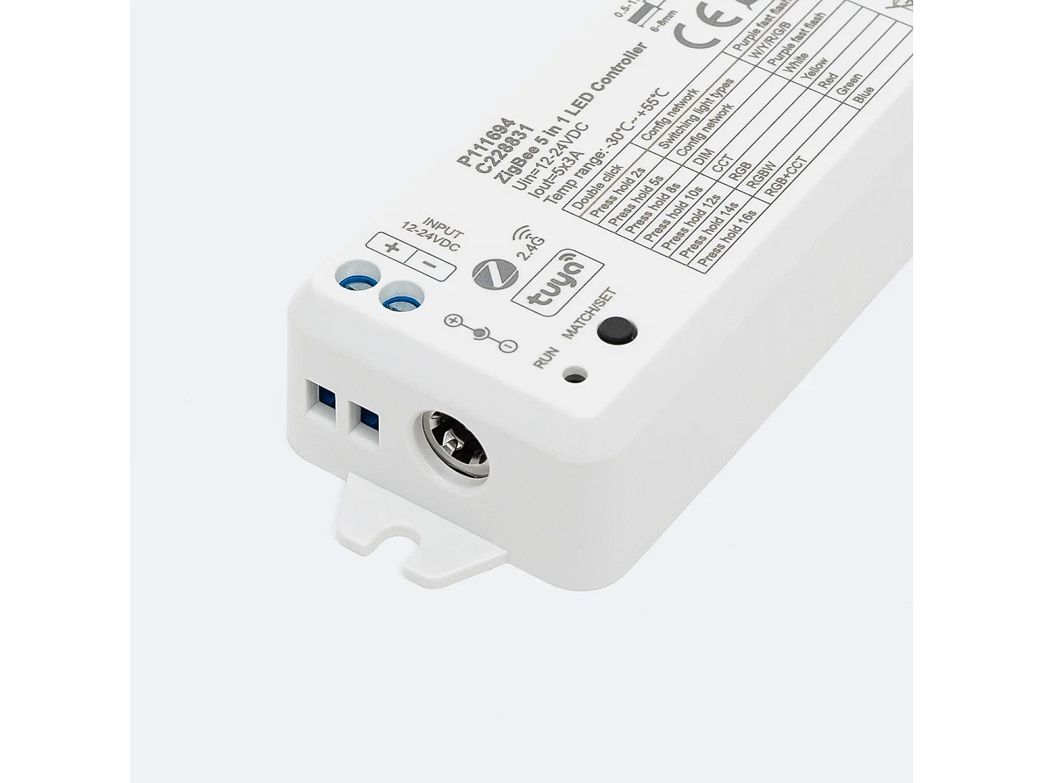 Contrôleur Variateur LED Tuya Zigbee 5 en 1 para ruban Monochrome/CCT/RGB/RGBW/RGB+CCT 12/24V DC Monocouleur / CCT / RGB / RGBW / RGB+CCT