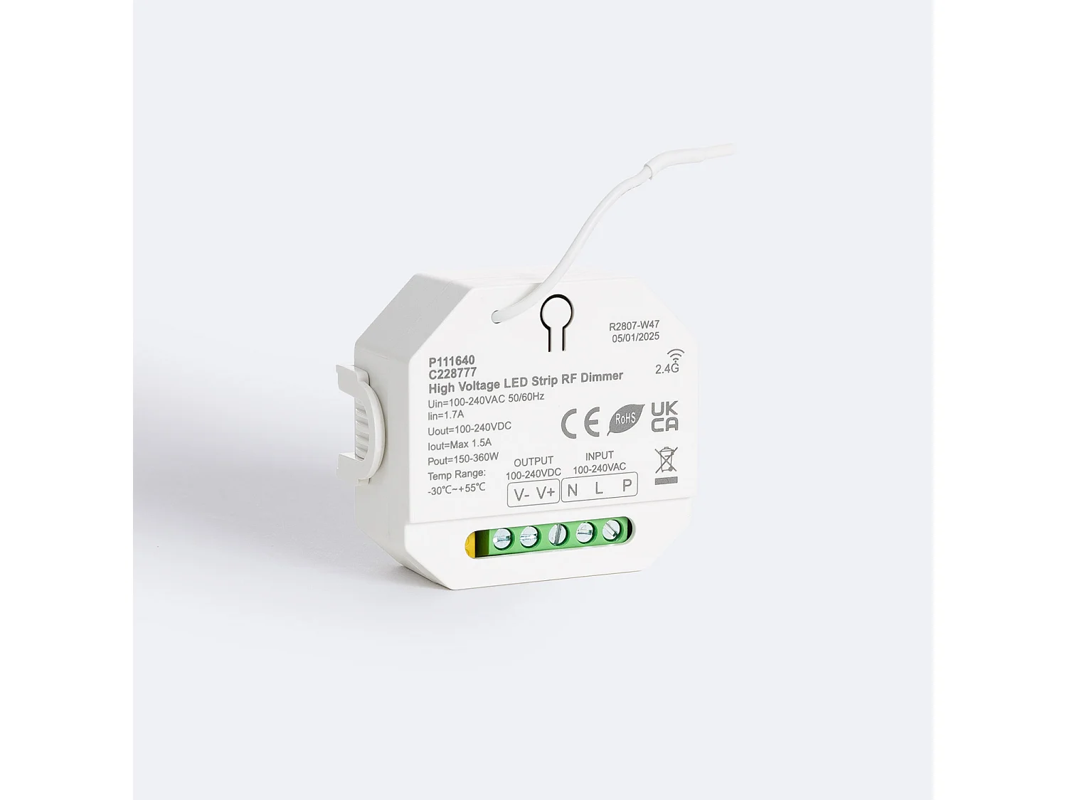 Contrôleur Variateur Ruban LED Monochrome 220-240V AC Compatible avec Bouton Poussoir et Télécommande RF Monochrome