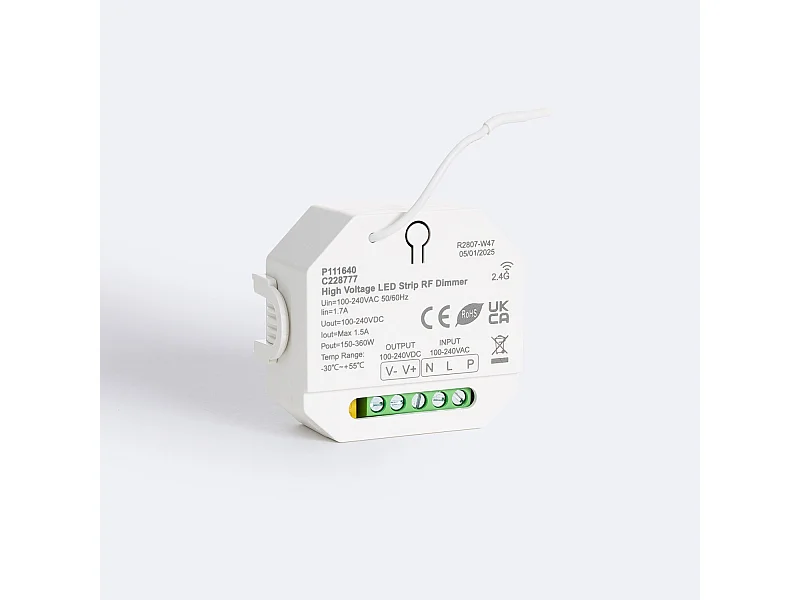 Contrôleur Variateur Ruban LED Monochrome 220-240V AC Compatible avec Bouton Poussoir et Télécommande RF Monochrome