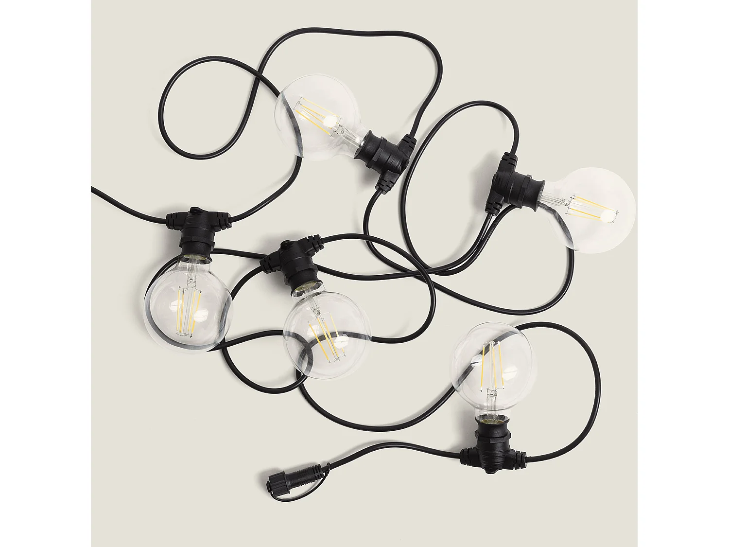 Kit Ghirlanda Luci per Esterni IP44 5m Nero + 5 Lampadine Filamento LED B22 6W G95 4000K Bianco Naturale