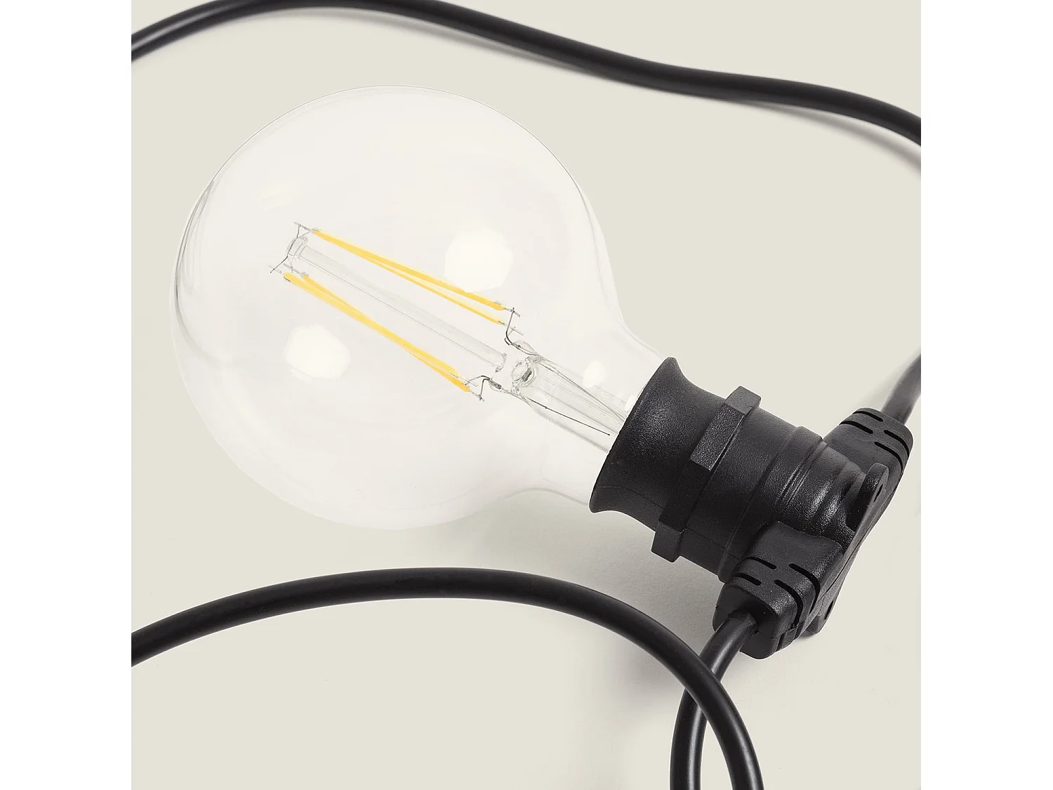 Kit Ghirlanda Luci per Esterni IP44 5m Nero + 5 Lampadine Filamento LED B22 6W G95 4000K Bianco Naturale