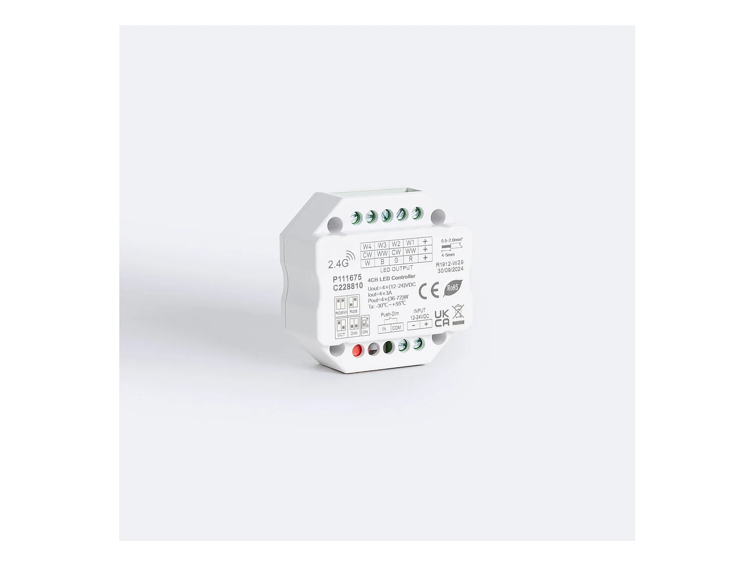Contrôleur Variateur LED de dernière génération 12/24V DC pour Ruban LED CCT/RGB/RGBW, compatible avec Télécommande RF Monochrome / CCT / RGB / RGBW