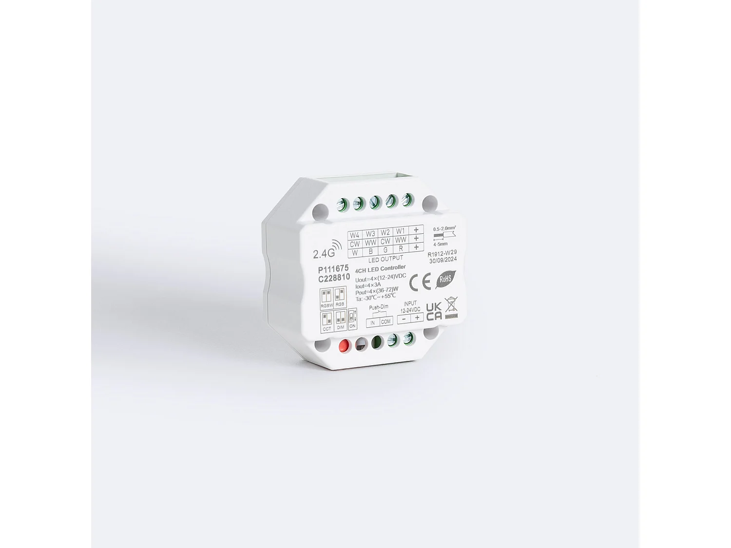 Contrôleur Variateur LED de dernière génération 12/24V DC pour Ruban LED CCT/RGB/RGBW, compatible avec Télécommande RF Monochrome / CCT / RGB / RGBW