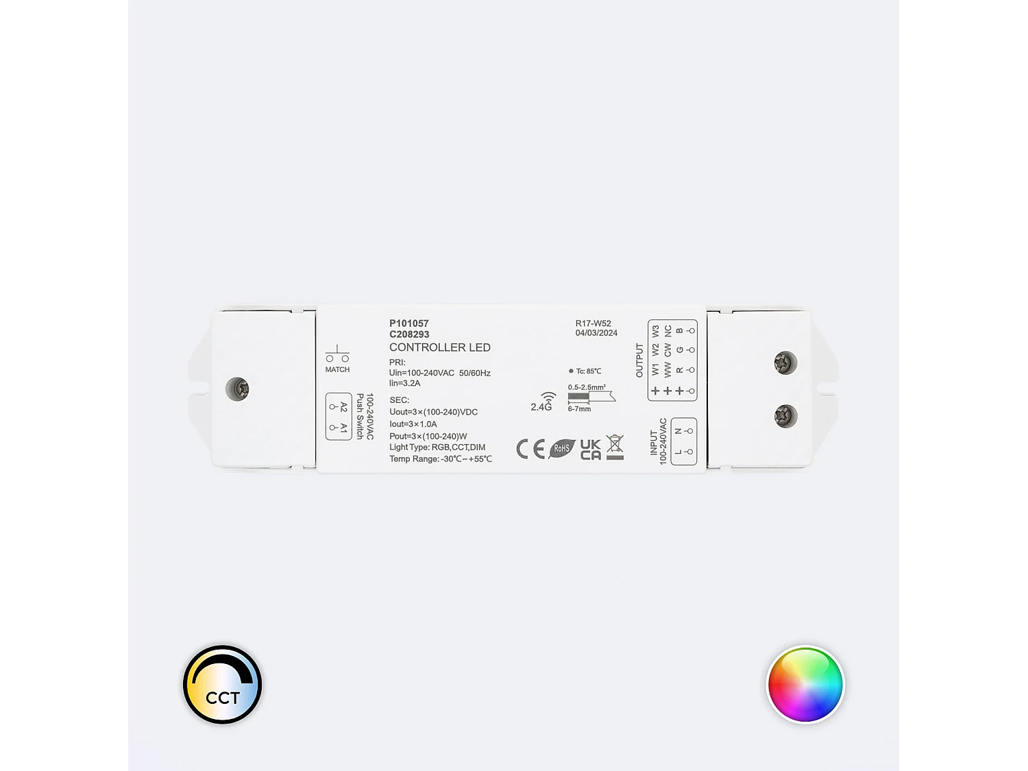 Controller Regolatore per Strisce LED Monocolore/CCT/RGB 220-240 V CA Compatibile con Pulsante e Telecomando RF RGB