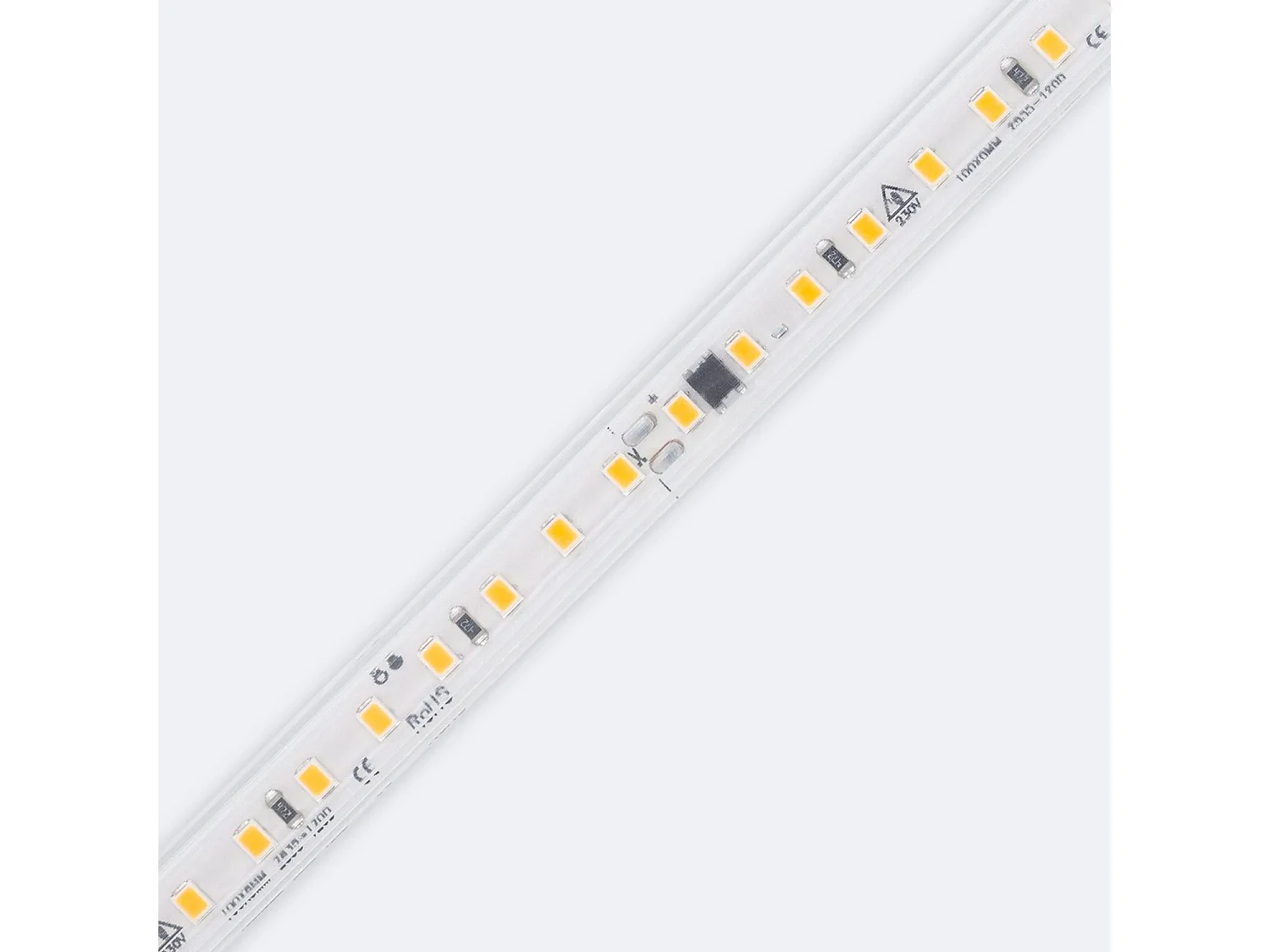 Ruban LED Dimmable 220V SMD Auto-redressement 120 LED/m 10W/m 1000lm/m Largeur 12mm Coupe 10cm IP65 Sur mesure 2700K Blanc chaud 2 m