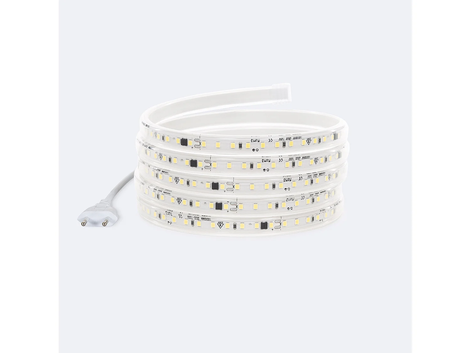 Ruban LED Dimmable 220V SMD Auto-redressement 120 LED/m 10W/m 1000lm/m Largeur 12mm Coupe 10cm IP65 Sur mesure 2700K Blanc chaud 2 m