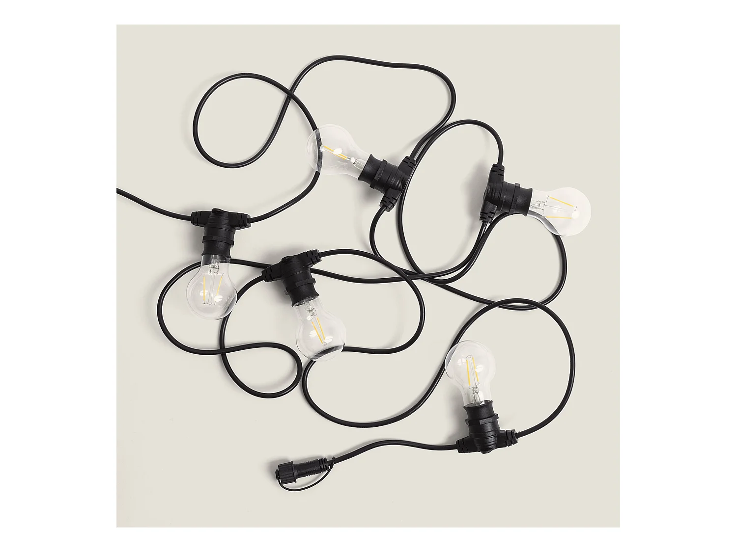 Kit Ghirlanda Luci per Esterni IP44 5m Nero + 5 Lampadine Filamento LED B22 2W A60 4000K Bianco Naturale