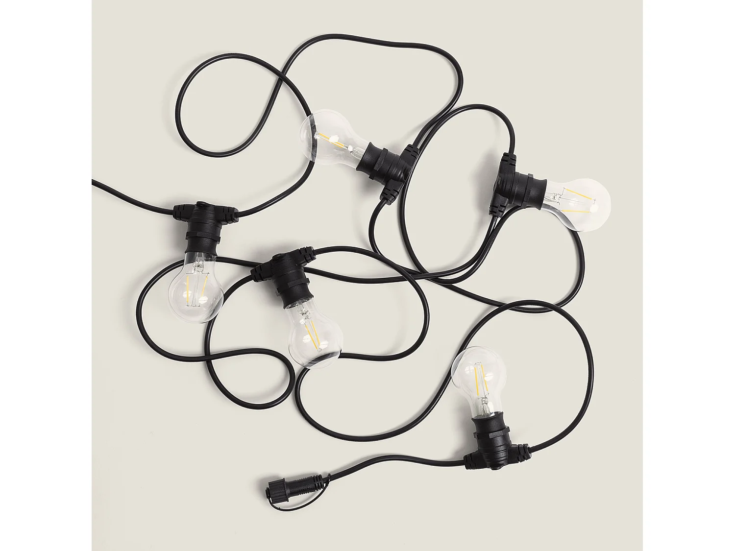 Kit Guirlande Lumineuse Extérieure IP44 5m Noir + 5 Ampoules LED Filament B22 2W 4000K Blanc neutre