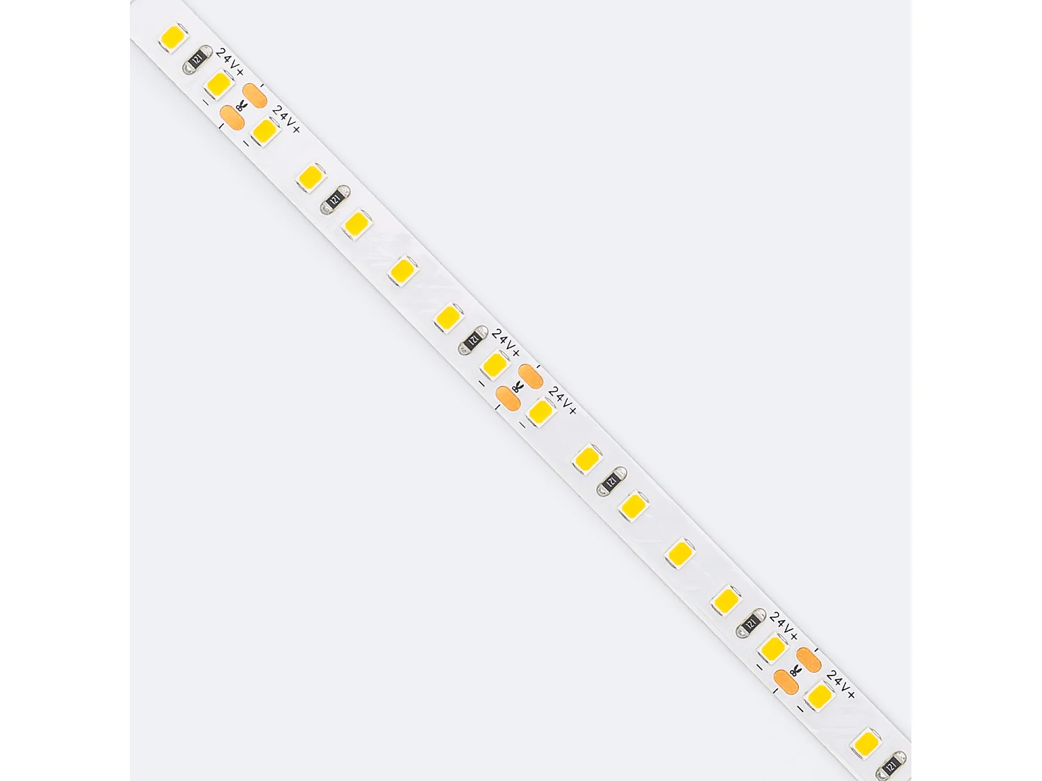 Ruban LED 24V SMD 120 LED/m 5m 16W/m 2000lm/m High Lumen Largeur 8mm Coupe 5cm IP20 2700K Blanc chaud