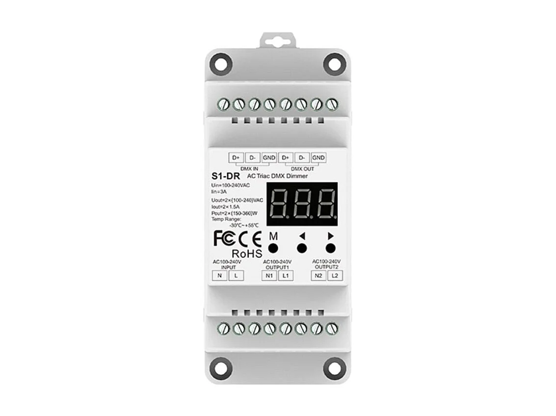 Contrôleur décodeur TRIAC DMX RDM à 2 canaux pour rail DIN