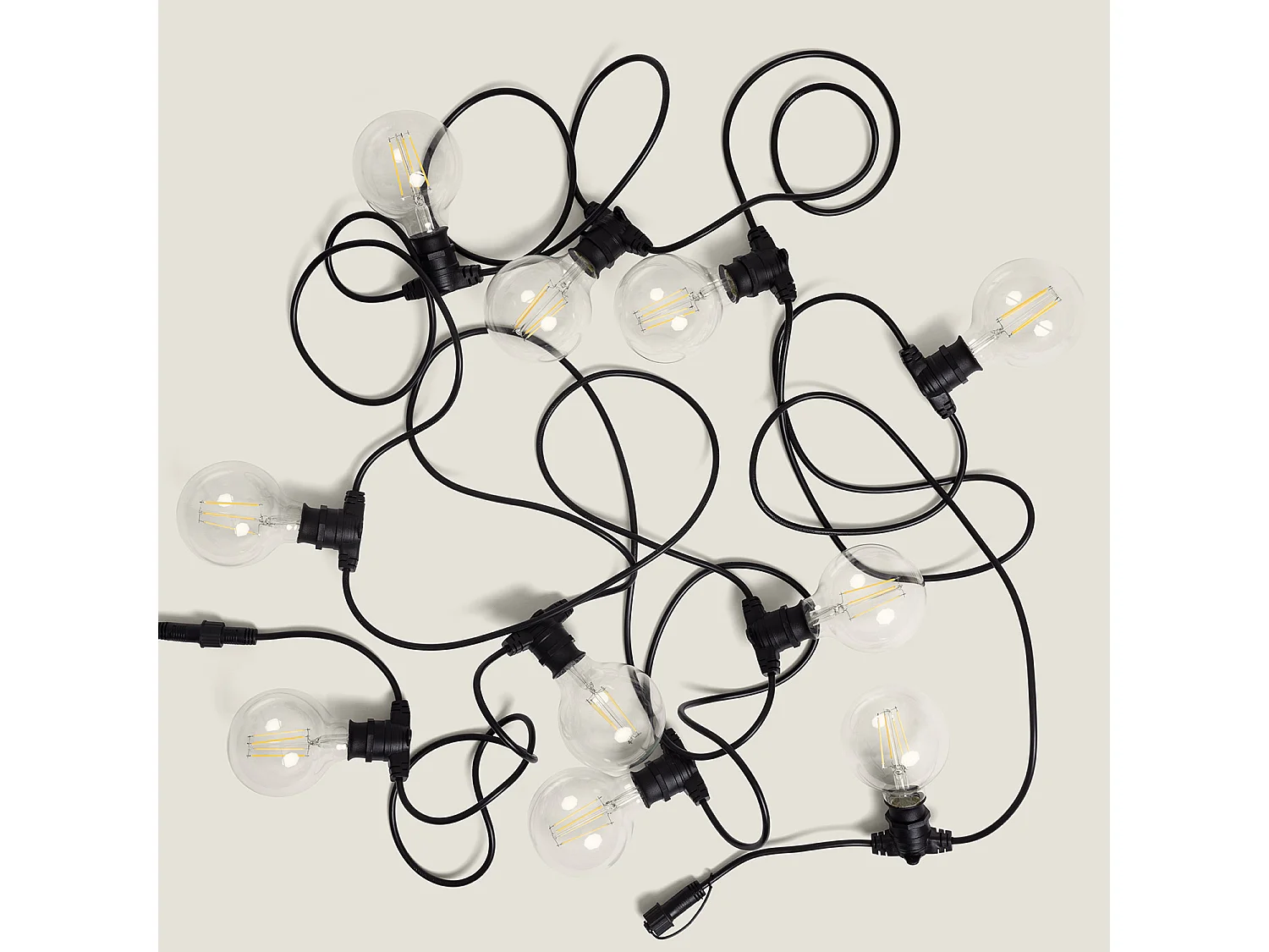 Kit Guirlande Lumineuse Extérieure IP44 10m Noir + 10 Ampoules LED Filament B22 6W G95 3000K Blanc chaud