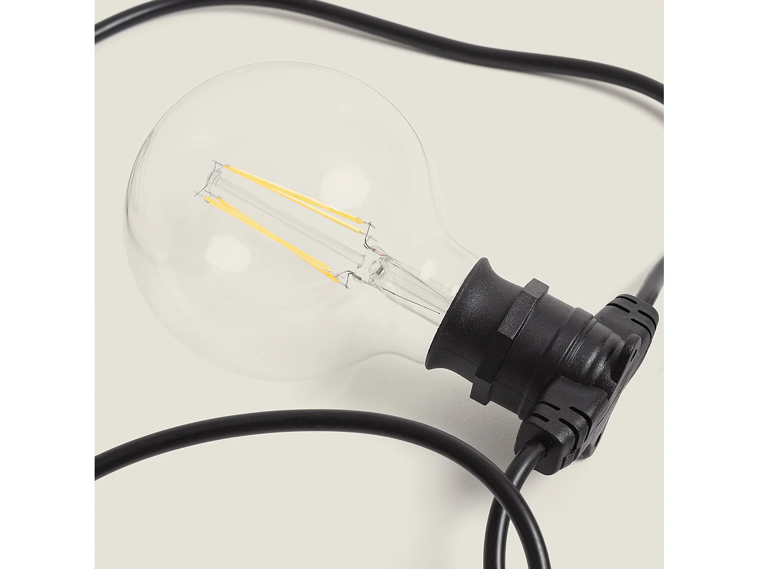 Kit Guirlande Lumineuse Extérieure IP44 10m Noir + 10 Ampoules LED Filament B22 6W G95 3000K Blanc chaud
