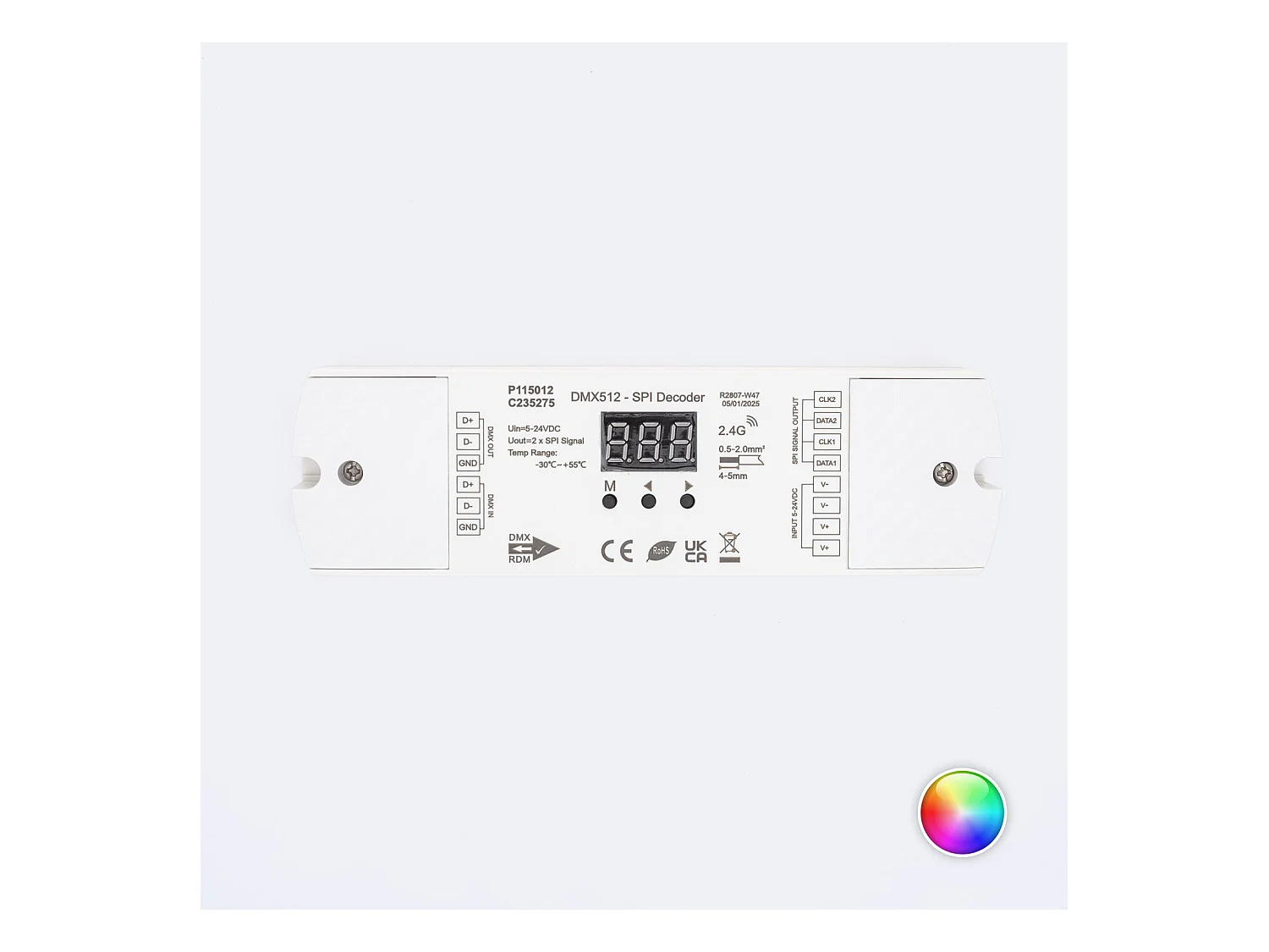 Contrôleur Digital SPI par DMX512 & RDM avec RF 5-24 V DC RGBW