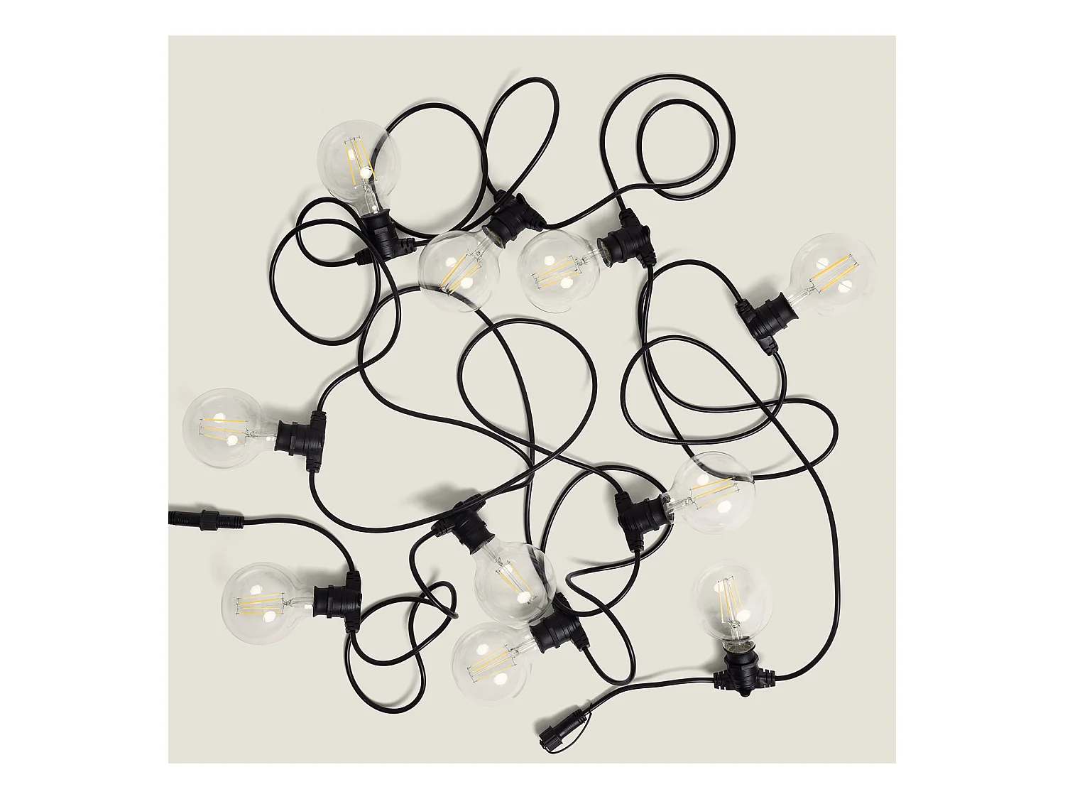 Kit Ghirlanda di Luci per Esterni IP44 10m Nero + 10 Lampadine Filamento LED B22 6W G95 4000K Bianco Naturale