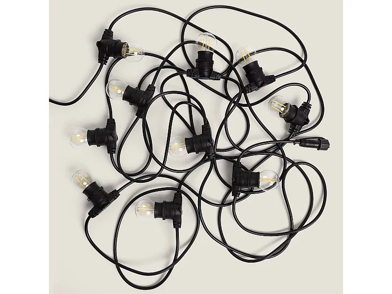 Kit Guirlande Lumineuse Extérieure IP44 10m Noir + 10 Ampoules Filaments LED B22 2W G45  4000K Blanc neutre