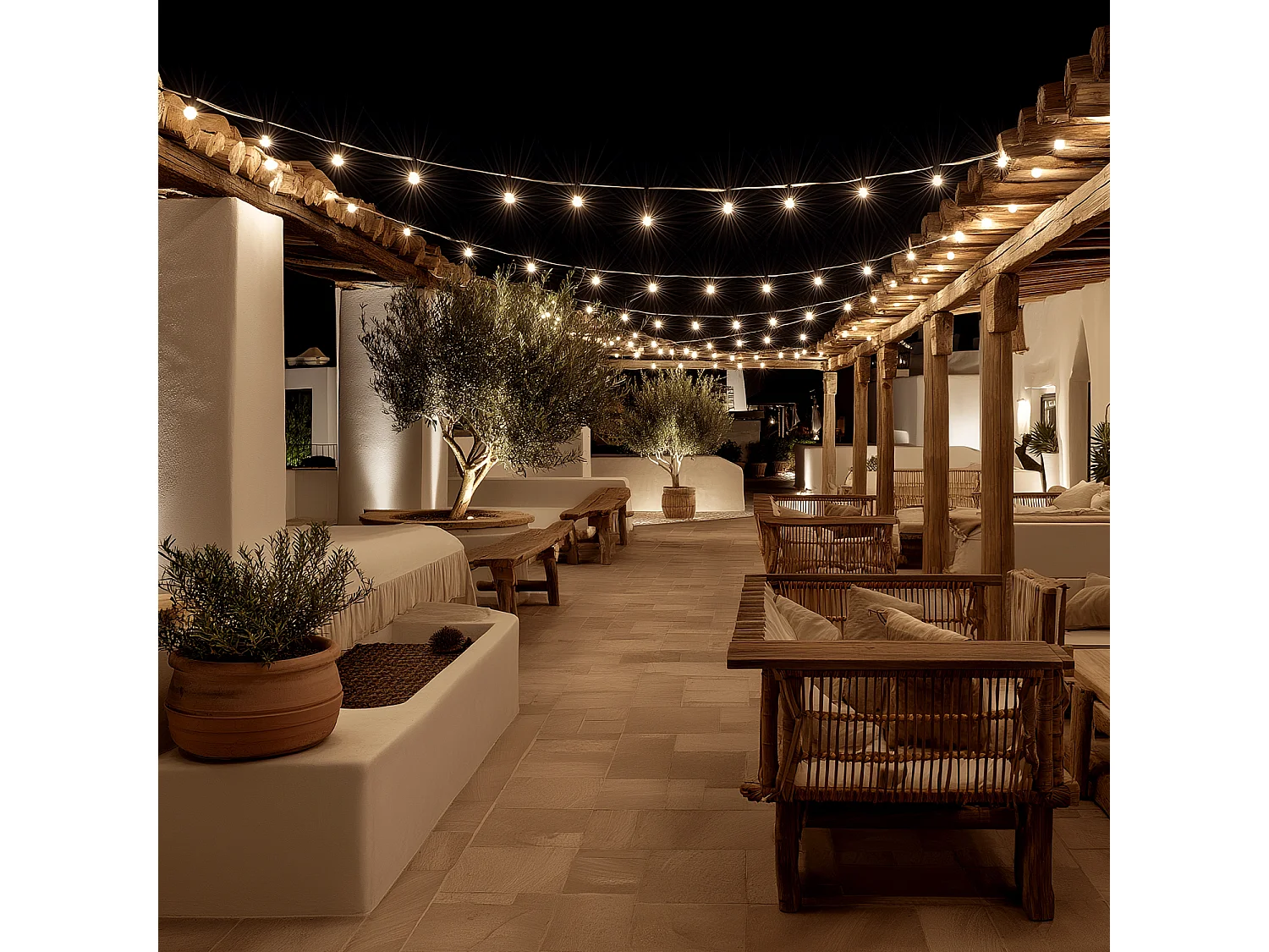 Kit Ghirlanda Luci per Esterno IP44 10m Nero + 10 Lampadine Filamento LED B22 2W G45 4000K Bianco Naturale